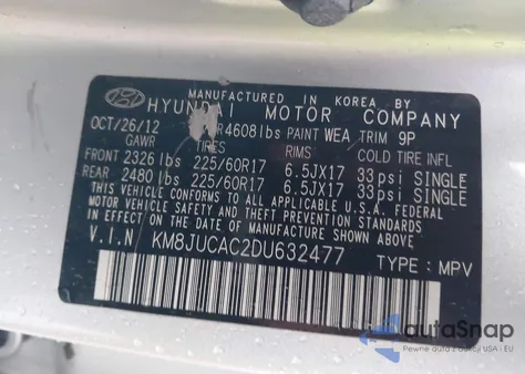 2013 Hyundai Tucson Gls z USA, uszkodzony, nr VIN KM8JUCAC2DU632477